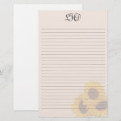 Blush Sunflower Monogram Schrijfpapier Briefpapier (Voorkant / Achterkant)