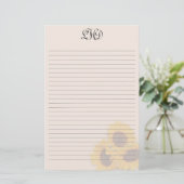 Blush Sunflower Monogram Schrijfpapier Briefpapier (Staand voorkant)