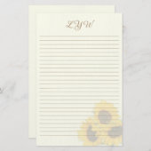 Blush Sunflower Monogram Schrijfpapier Briefpapier (Voorkant / Achterkant)