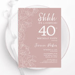 Blush Surprise 40e verjaardag Kaart<br><div class="desc">Blush roze en wit verrassing 40e verjaardag uitnodiging. Het moderne vrouwelijke ontwerp heeft botanische accenten en typografie script lettertype. Elegante bloemenuitnodigingskaart perfect voor een stijlvol vrouw verrassingsdagfeest. Gedrukte Zazzle-uitnodigingen of direct download digitale afdrukbare sjabloon.</div>