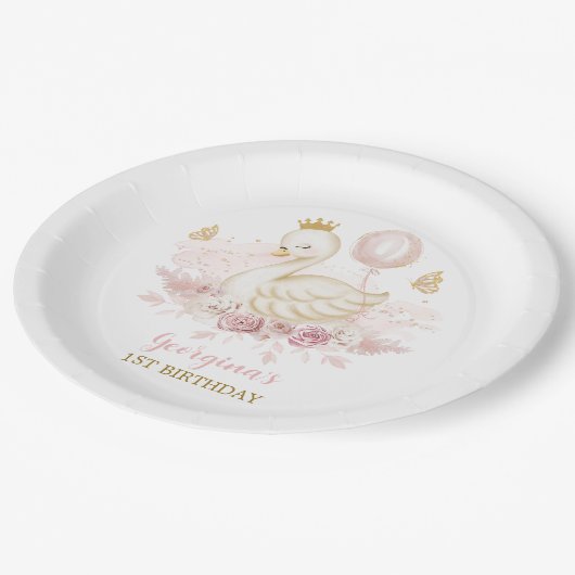 Blush Swan Princess met ballon en Butterflies Papieren Bordje (Gekanteld)