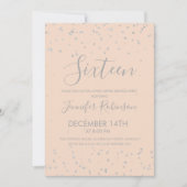 Blush Sweet 16 Birthday Party Silver Foil Stippen Kaart (Voorkant)