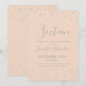 Blush Sweet 16 Birthday Party Silver Foil Stippen Kaart (Voorkant / Achterkant)