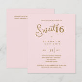 Blush SWEET 16 Moderne Elegante Budget Verjaardag (Voorkant / Achterkant)