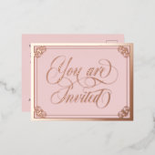 Blush Swirly  Je bent uitgenodigd bruiloft. Folie Uitnodiging Briefkaart (Voorkant / Achterkant)