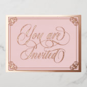 Blush Swirly  Je bent uitgenodigd bruiloft. Folie Uitnodiging Briefkaart (Voorkant)