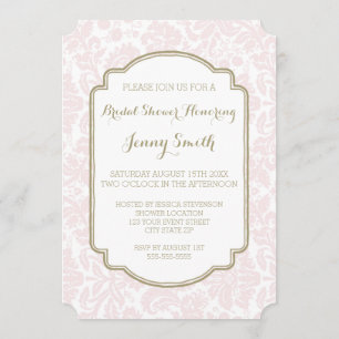 Blush Tan Damask Bridal Shower Invitation Cards Kaart