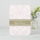 Blush Tan Damask Bruids Douche Uitnodiging Kaarten (Staand voorkant)
