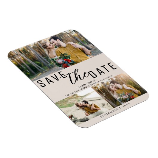 Blush Tan Save the Date Wedding 3 foto's Magneet (Rechterzijde)