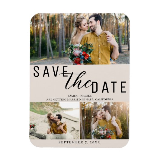 Blush Tan Save the Date Wedding 3 foto's Magneet (Verticaal)