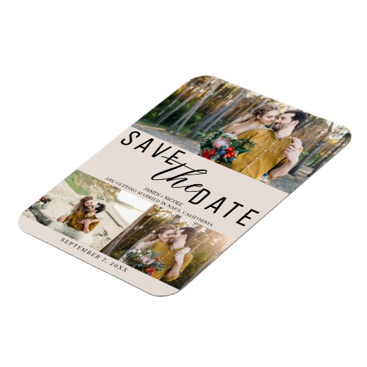 Blush Tan Save the Date Wedding 3 foto's Magneet (Linkerzijde)