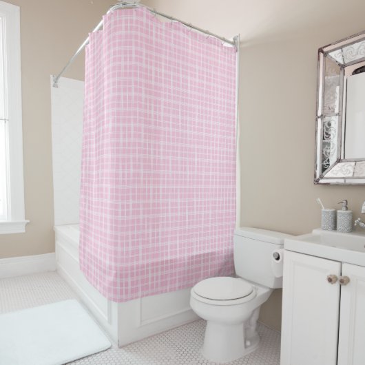Blush Tartan Shower Curtain Trendy and Clean Douchegordijn (In situ)