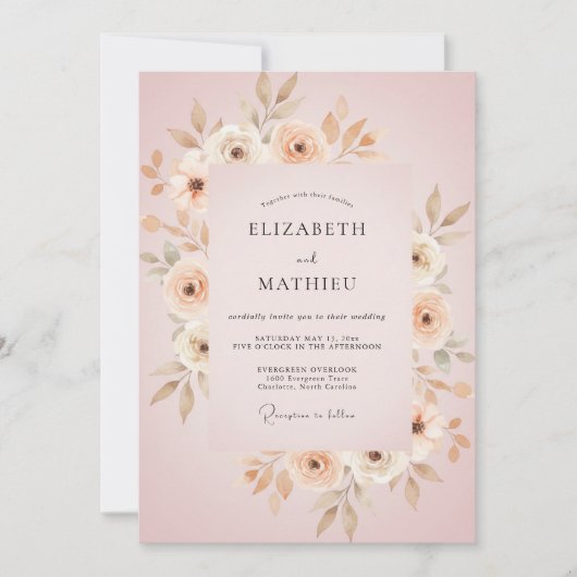 Blush Taupe Blad Bruiloft Kaart (Voorkant)