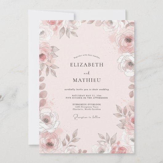 Blush Taupe Bruiloftsbloem Kaart (Voorkant)