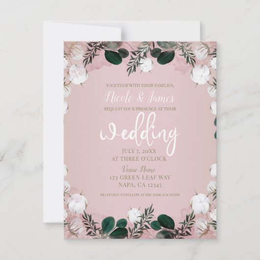 Blush Taupe Cotton Floral Greenery Rustic Wedding Kaart (Voorkant)