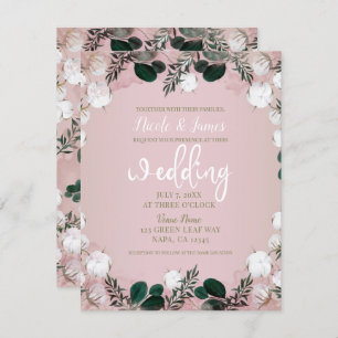 Blush Taupe Cotton Floral Greenery Rustic Wedding Kaart