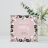 Blush Taupe Cotton Floral Greenery Rustic Wedding Kaart (Staand voorkant)