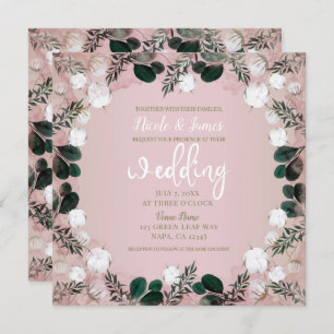 Blush Taupe Cotton Floral Greenery Rustic Wedding Kaart