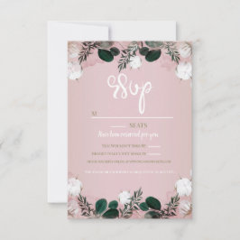 Blush Taupe Cotton Floral Greenery Rustic Wedding RSVP Kaartje