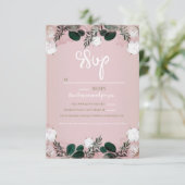 Blush Taupe Cotton Floral Greenery Rustic Wedding RSVP Kaartje (Staand voorkant)