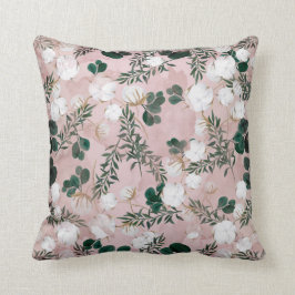 Blush Taupe Katoen Bloemen Groen Rustiek Shabby Kussen