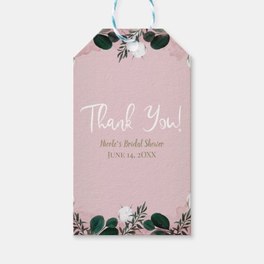 Blush Taupe Katoen Bloemig Groenery Rusticale Trou Cadeaulabel (Voorkant)
