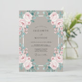 Blush Taupe Pioen Huwelijk Kaart (Staand voorkant)