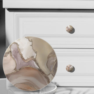 Blush Taupe vloeibare marmer en goud Keramische Knop