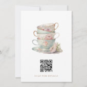 Blush Tea Cup Macarons QR Code Vrijgezellenfeest Kaart (Achterkant)