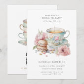 Blush Tea Cup Macarons QR Code Vrijgezellenfeest Kaart (Voorkant / Achterkant)