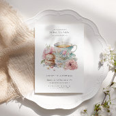 Blush Tea Cup Macarons QR Code Vrijgezellenfeest Kaart