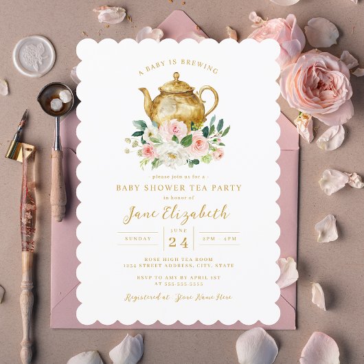 Blush Tea Party Een Baby is het brouwen van Baby s Kaart