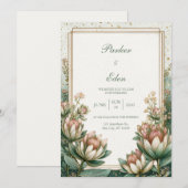 Blush Teal Astrantia Gold Foil Wedding Kaart (Voorkant / Achterkant)