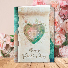 Blush Teal Barok Heilig Hart Gelukkig Valentijnsda Kaart
