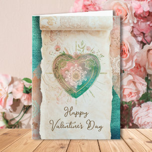 Blush Teal Barok Heilig Hart Gelukkig Valentijnsda Kaart