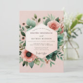 Blush Teal Botanical Wedding Kaart (Staand voorkant)