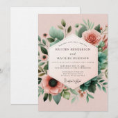 Blush Teal Botanical Wedding Kaart (Voorkant / Achterkant)