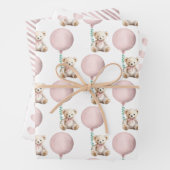 Blush Teddy Bear Baby shower Wrapping Sheets Inpakpapier Vel (In situ)