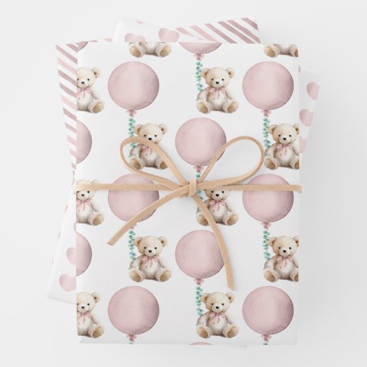 Blush Teddy Bear Baby shower Wrapping Sheets Inpakpapier Vel (In situ)