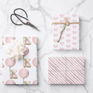 Blush Teddy Bear Baby shower Wrapping Sheets Inpakpapier Vel