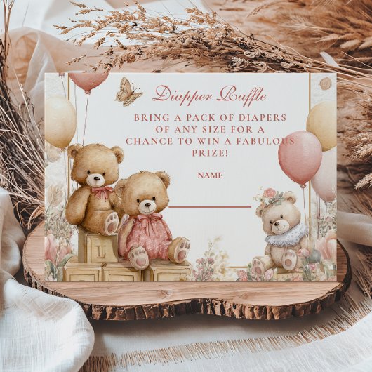 Blush Teddy Bear Diapper Raffle Informatiekaartje