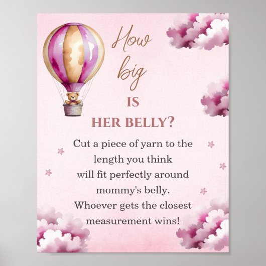 Blush Teddy Pink Clouds Baby shower Hoe groot is h Poster (Voorkant)