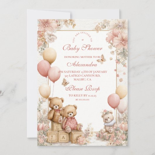 Blush teddybeer Baby shower Kaart (Voorkant)