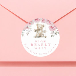 Blush teddybeer We kunnen nauwelijks wachten op Ba Ronde Sticker