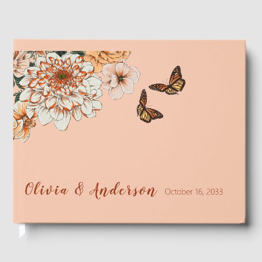 Blush Terracotta Bloemen Herfst Bruiloft Gastenboek (Voorkant)