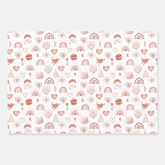 Blush | Terracotta Boho Heart Thed Pattern Inpakpapier Vel (Voorkant 3)