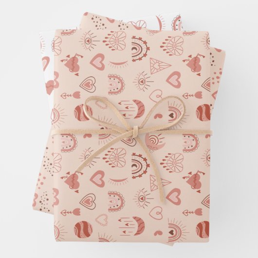 Blush | Terracotta Boho Heart Thed Pattern Inpakpapier Vel (In situ)