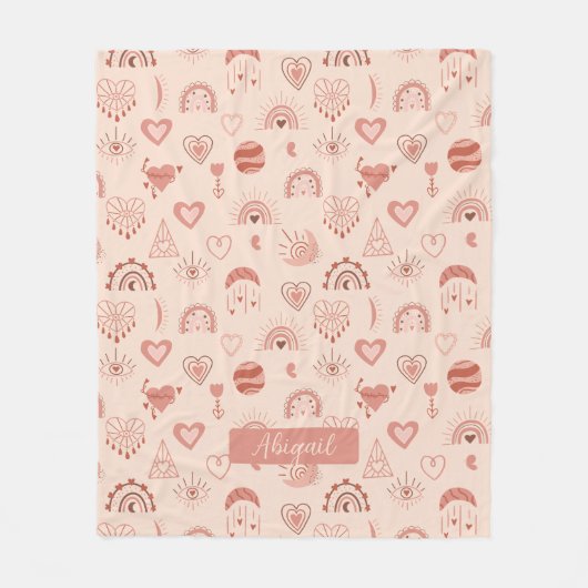 Blush | Terracotta Boho Heart Thed Pattern Name Fleece Deken (Voorkant)