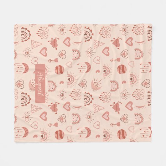 Blush | Terracotta Boho Heart Thed Pattern Name Fleece Deken (Voorkant (Horizontaal))