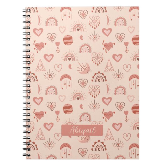 Blush | Terracotta Boho Heart Thed Pattern Name Notitieboek (Voorkant)